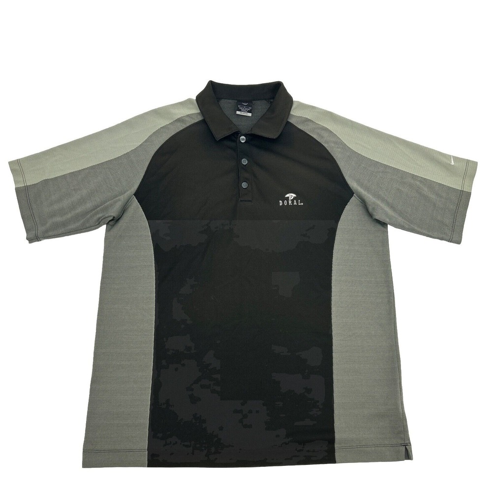 Nike Shirt Mens L Black Gray Polo Trump Doral Golf Club Dri‎ Fit UV Swoosh